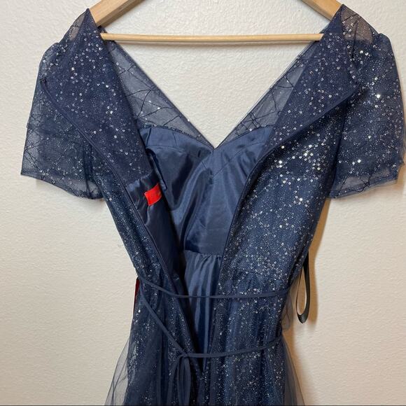 Carmen Marc Valvo Navy Blue Sequin Tulle Prom Formal Evening Dress 6 NWT - Picture 9 of 9